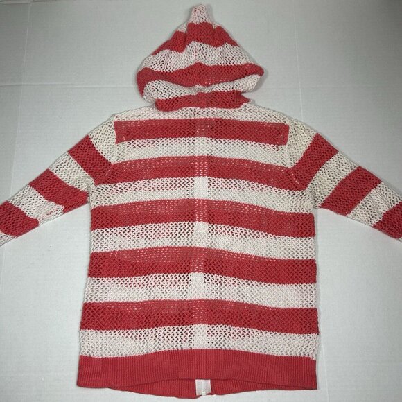 Quacker Factory Women Hooded Zip Swimsuit Beach Cover Up Striped Pink White Sz M - Picture 5 of 5